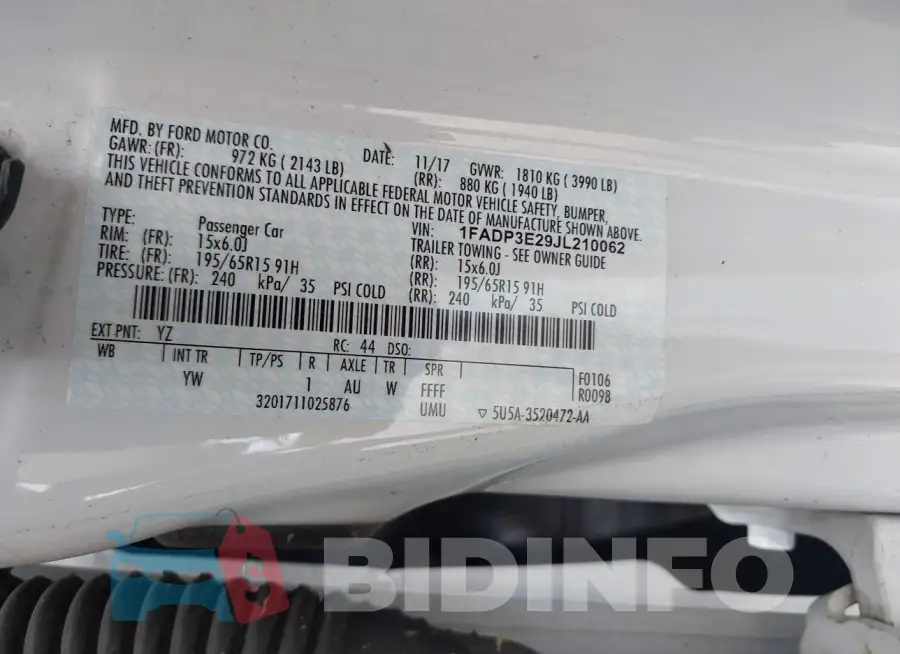1FADP3E29JL210062 Photo# 9