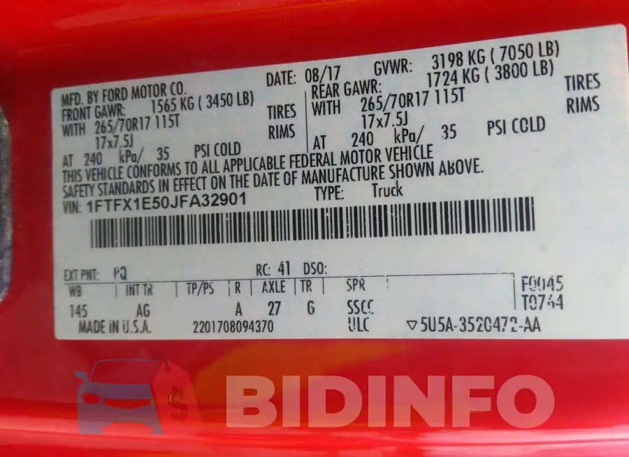 1FTFX1E50JFA32901 Photo# 9