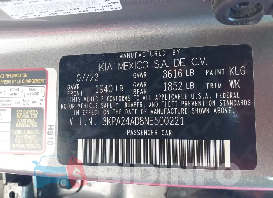 3KPA24AD8NE500221 Photo# 9