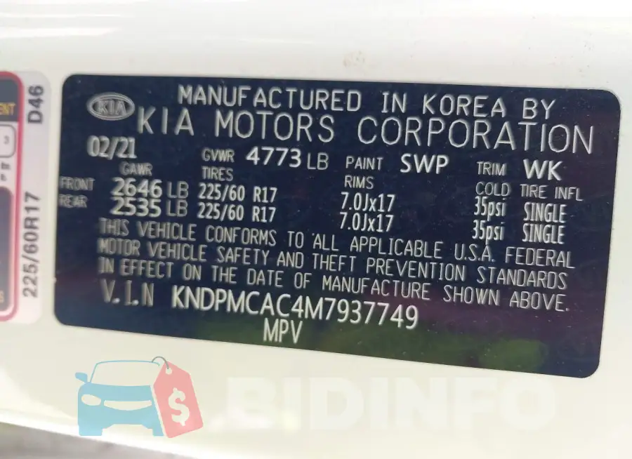 KNDPMCAC4M7937749 Photo# 9