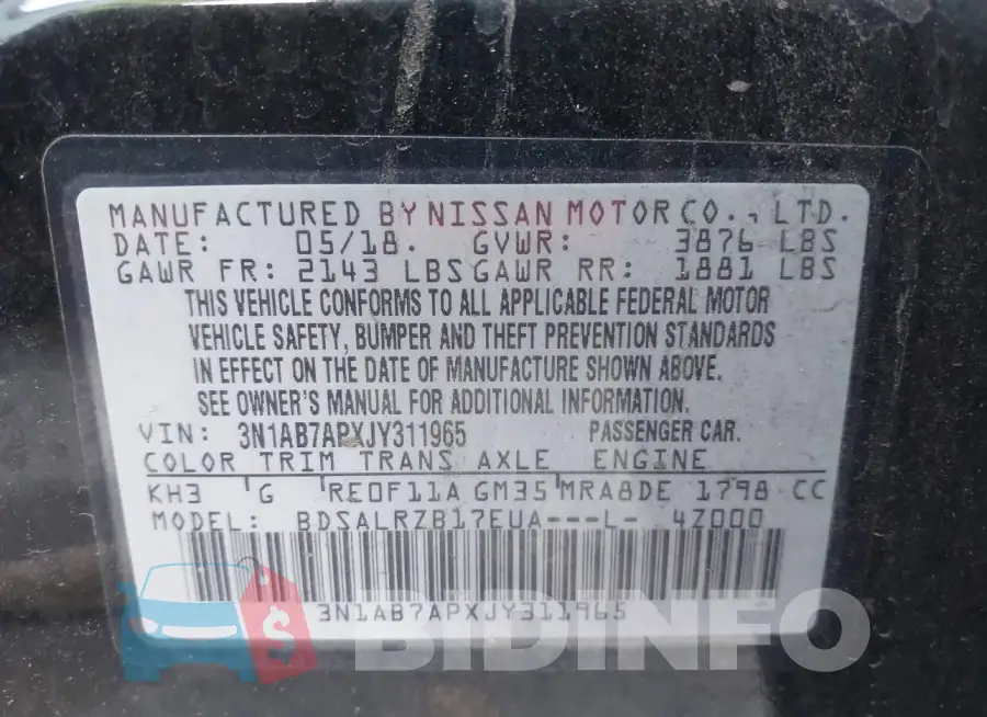 3N1AB7APXJY311965 Photo# 9