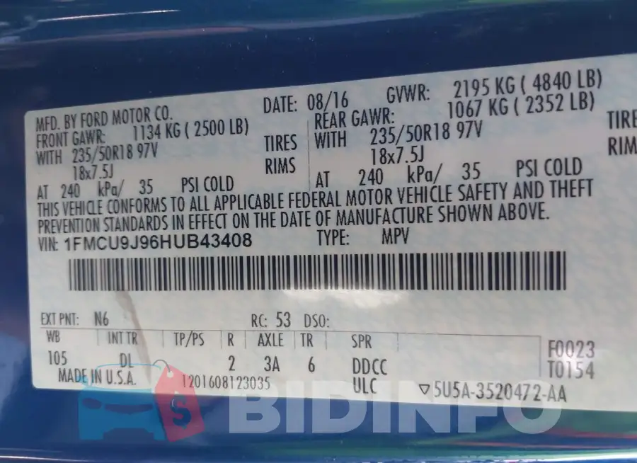 1FMCU9J96HUB43408 Photo# 9