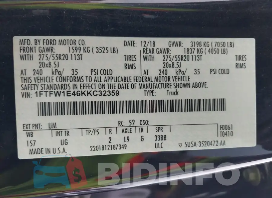 1FTFW1E46KKC32359 Photo# 9