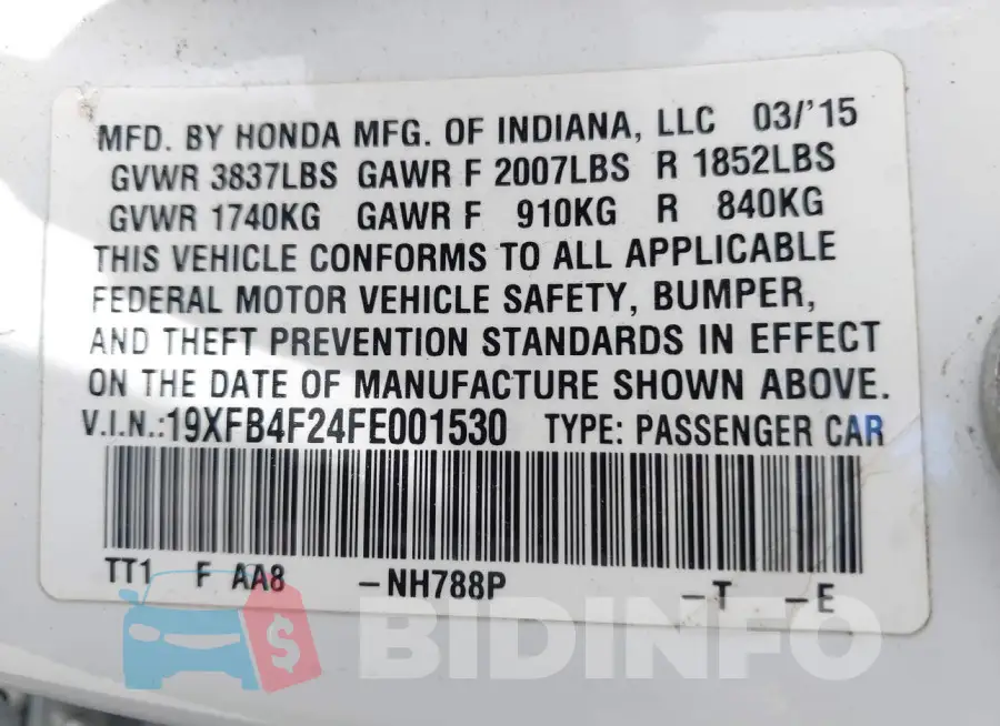 19XFB4F24FE001530 Photo# 9