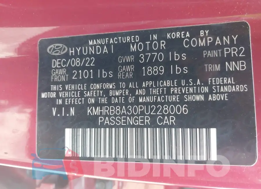 KMHRB8A30PU228006 Photo# 9