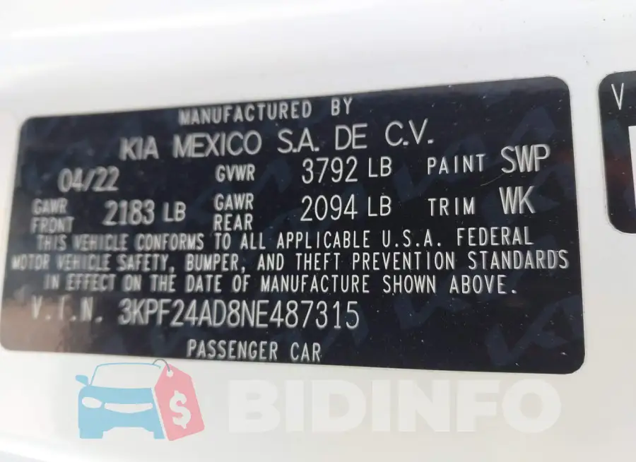 3KPF24AD8NE487315 Photo# 9