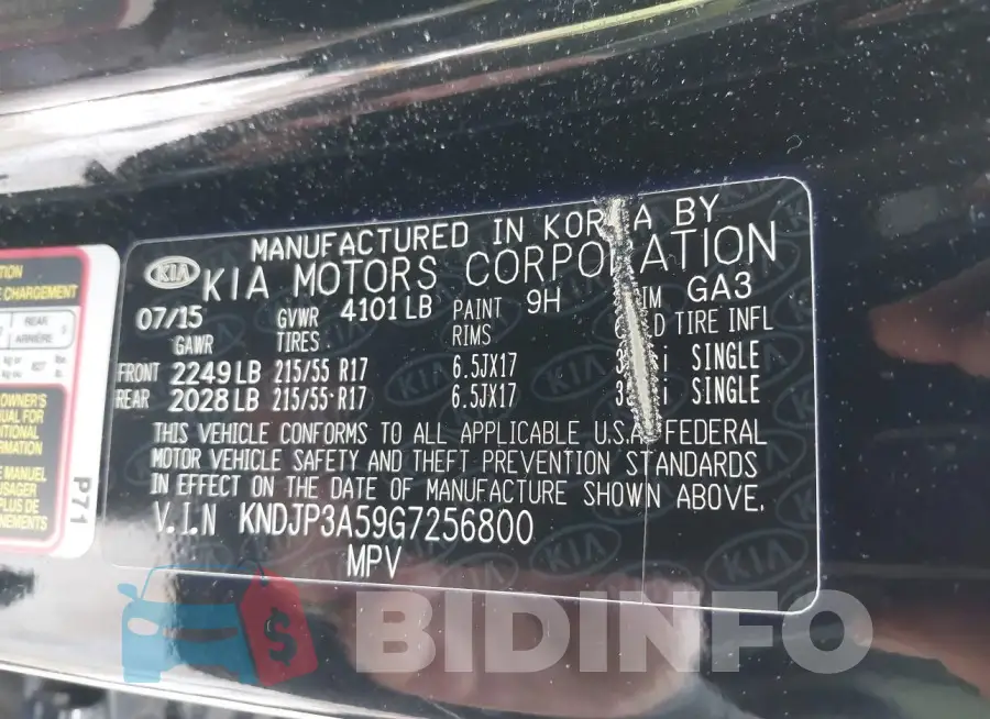 KNDJP3A59G7256800 Photo# 9