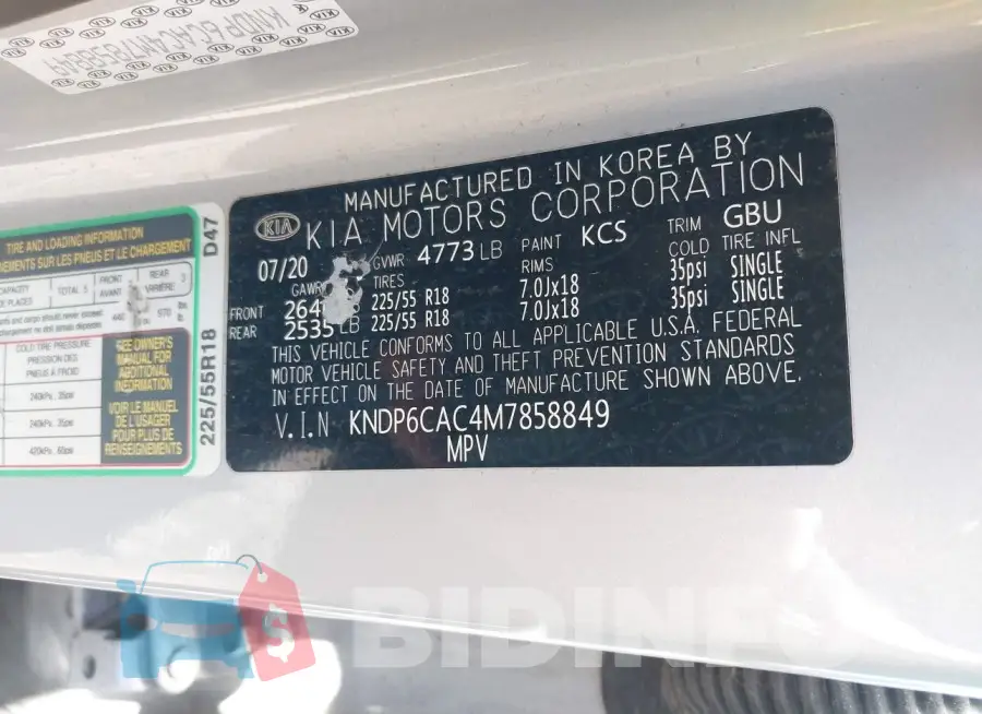 KNDP6CAC4M7858849 Photo# 9