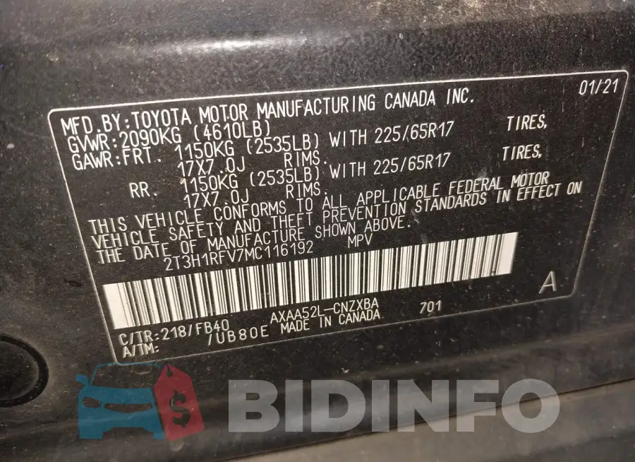 2T3H1RFV7MC116192 Photo# 9