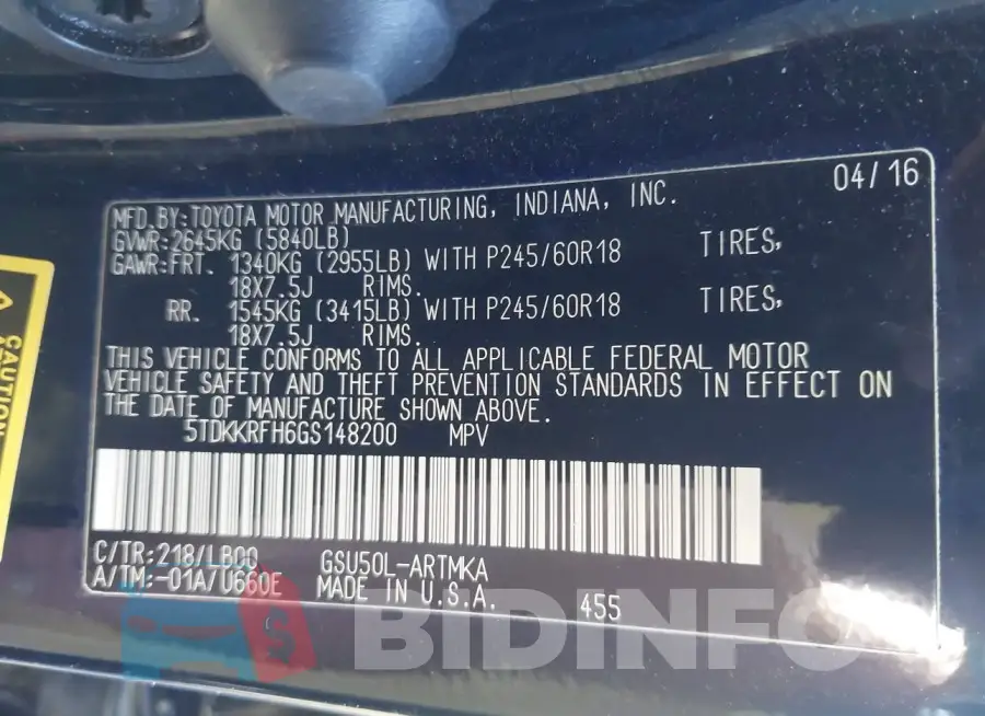 5TDKKRFH6GS148200 Photo# 9