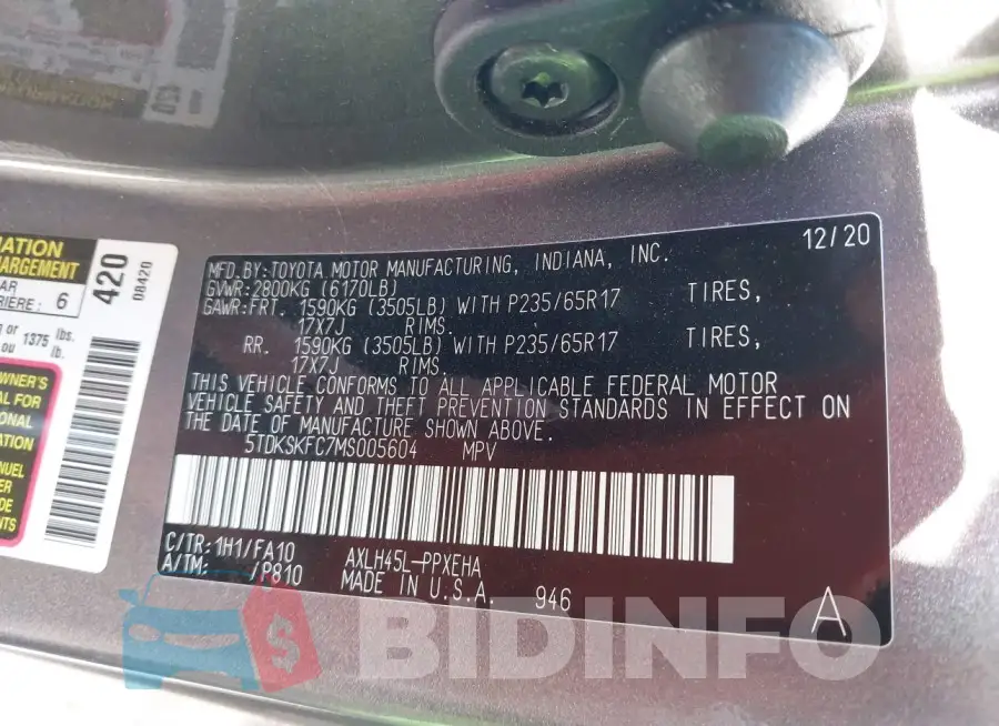 5TDKSKFC7MS005604 Photo# 9