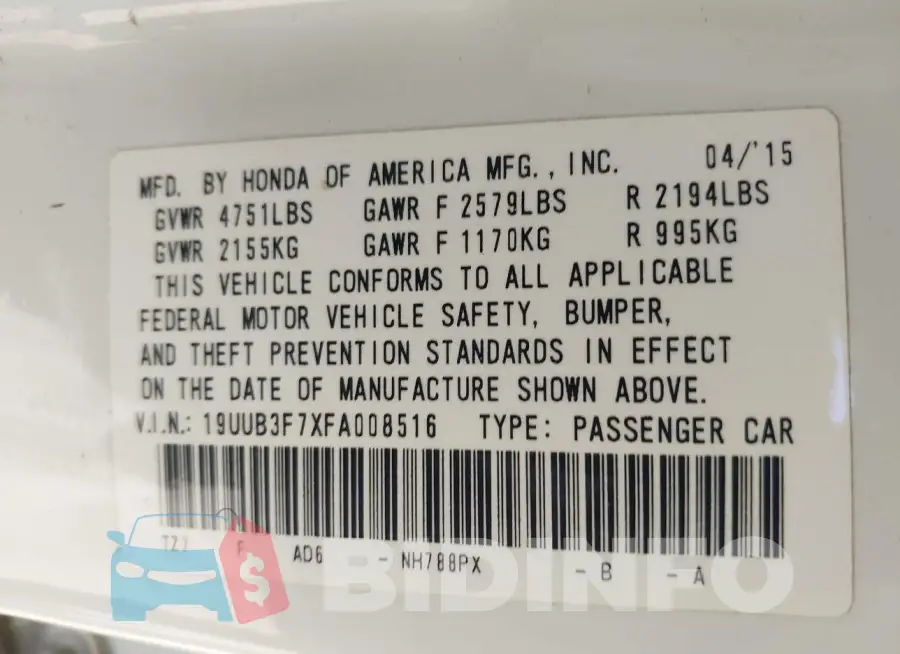 19UUB3F7XFA008516 Photo# 9