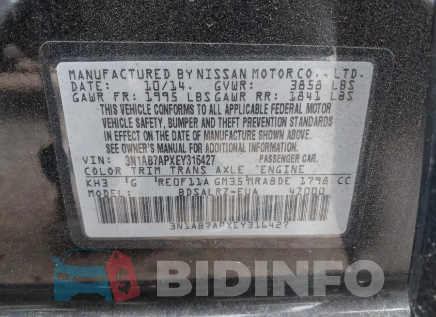 3N1AB7APXEY316427 Photo# 9