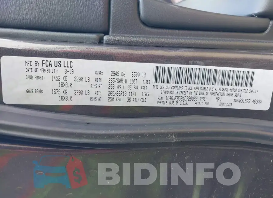 1C4RJFBG9KC728080 Photo# 9