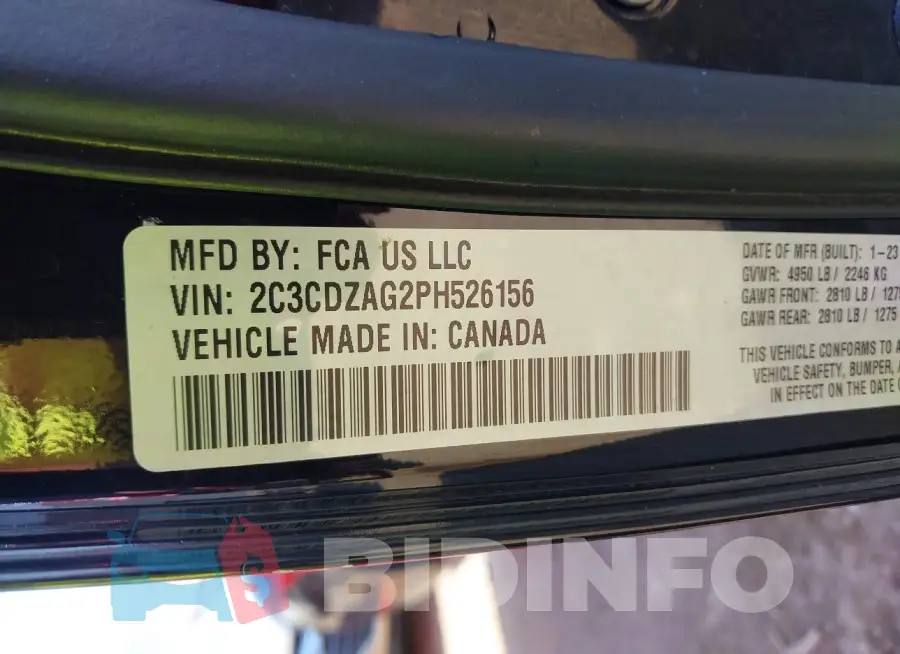 2C3CDZAG2PH526156 Photo# 9