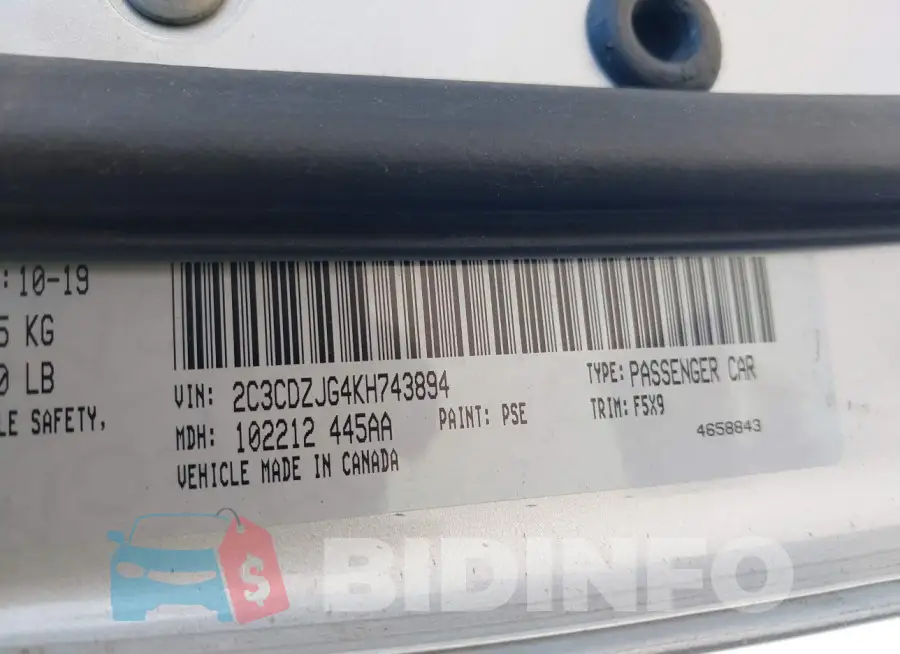 2C3CDZJG4KH743894 Photo# 9