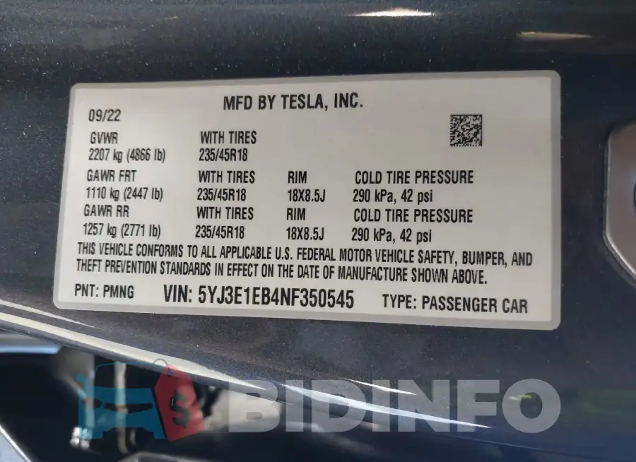 5YJ3E1EB4NF350545 Photo# 9
