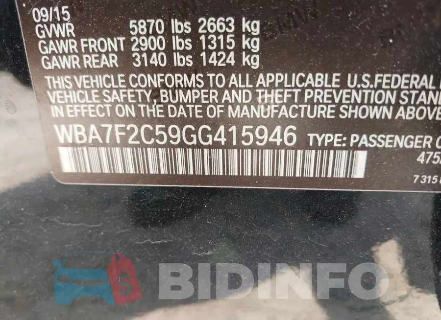 WBA7F2C59GG415946 Photo# 9