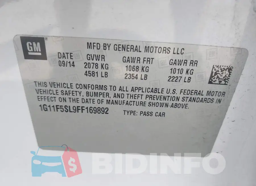 1G11F5SL9FF169892 Photo# 9