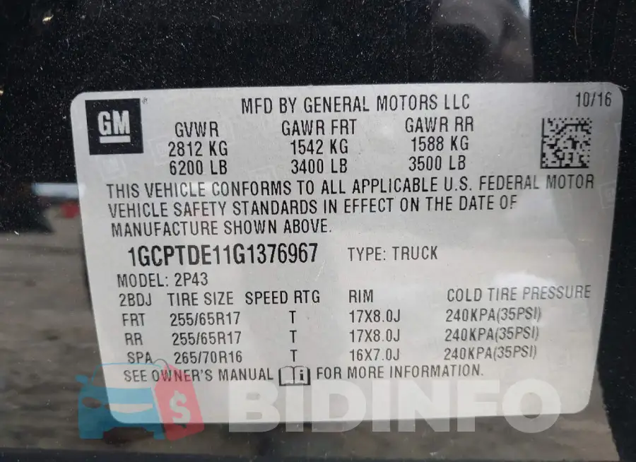 1GCPTDE11G1376967 Photo# 9