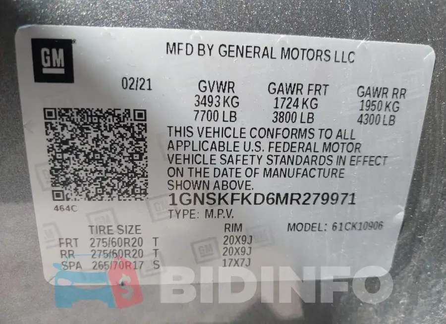 1GNSKFKD6MR279971 Photo# 9