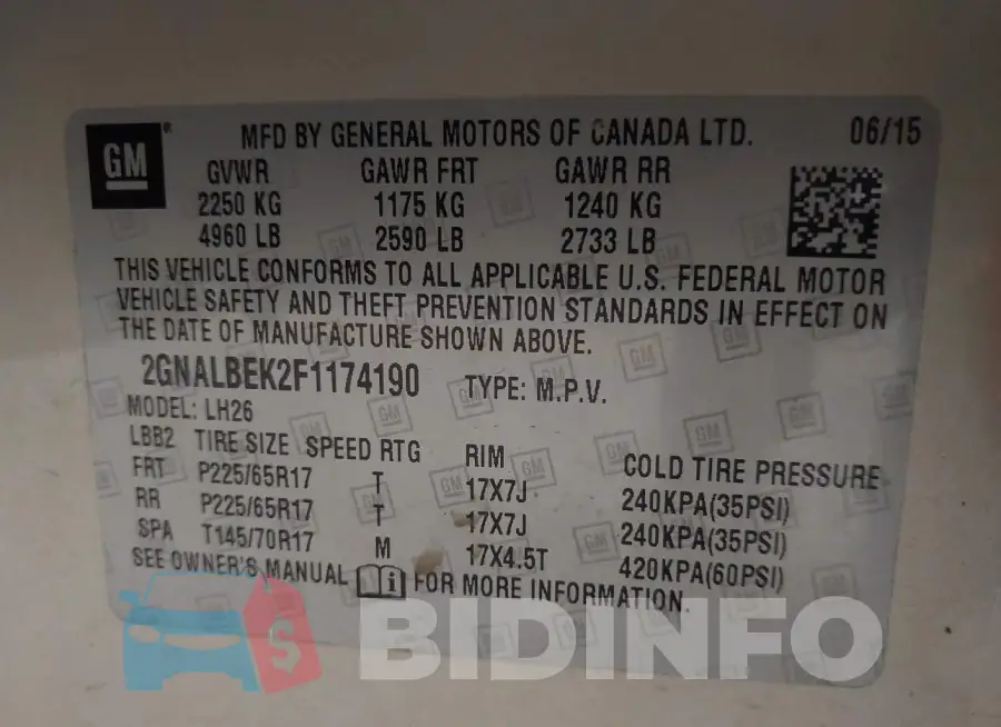 2GNALBEK2F1174190 Photo# 9