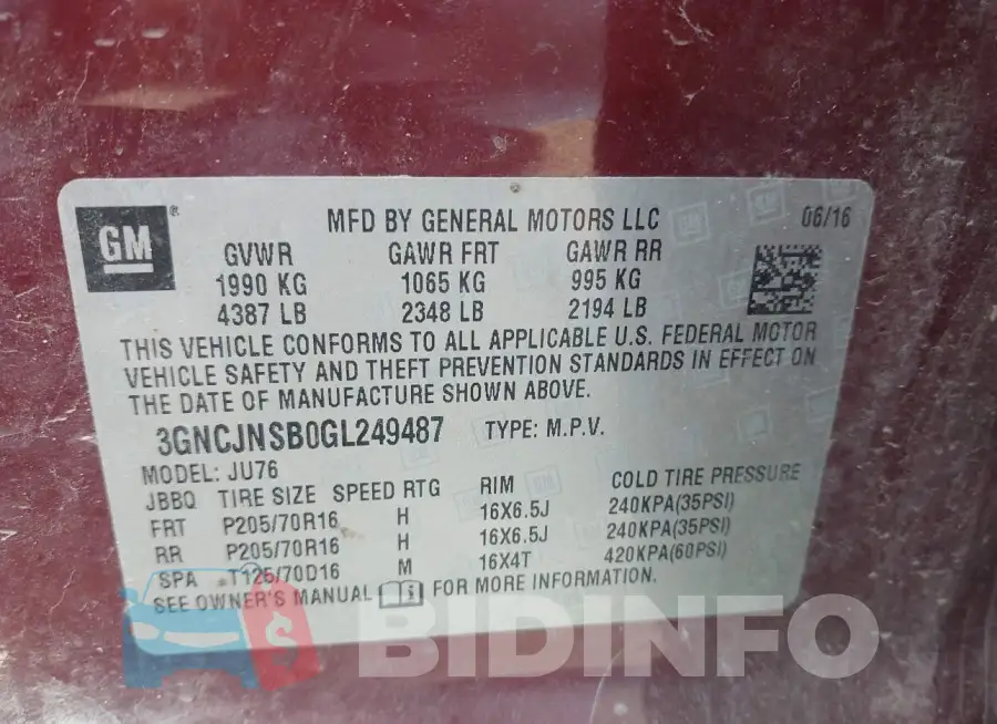 3GNCJNSB0GL249487 Photo# 9