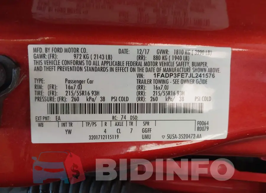1FADP3FE7JL241576 Photo# 9