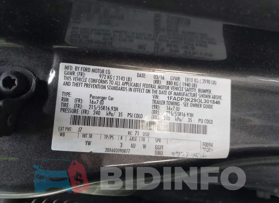 1FADP3K29GL301846 Photo# 9