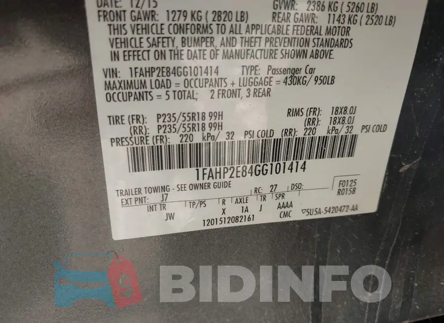 1FAHP2E84GG101414 Photo# 9