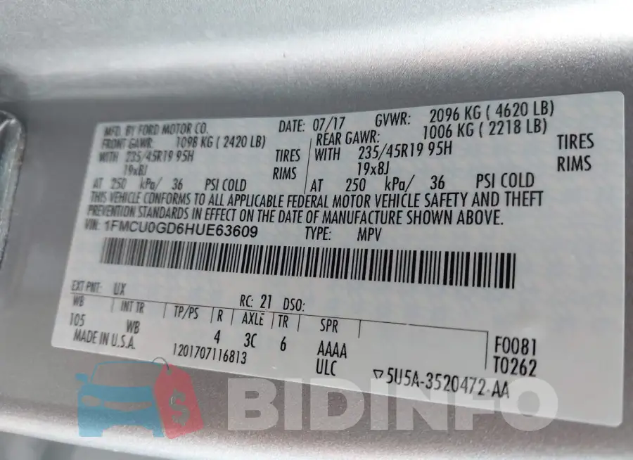 1FMCU0GD6HUE63609 Photo# 9