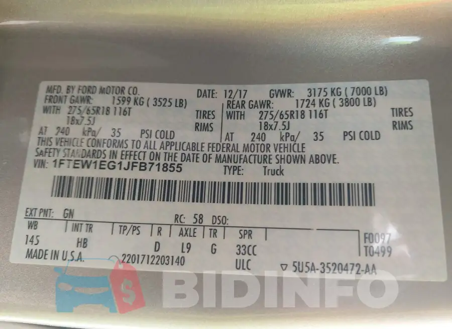 1FTEW1EG1JFB71855 Photo# 9