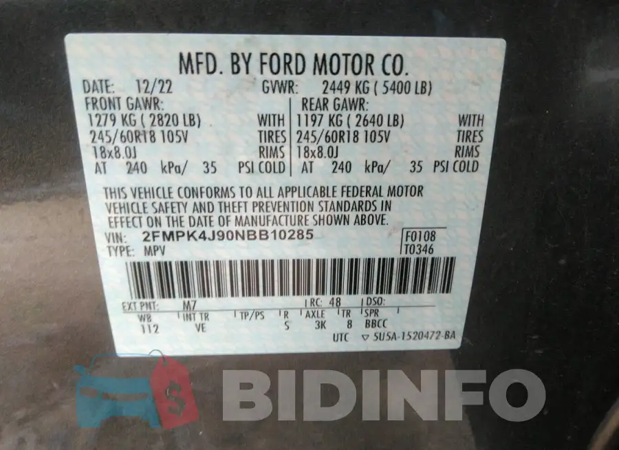 2FMPK4J90NBB10285 Photo# 9