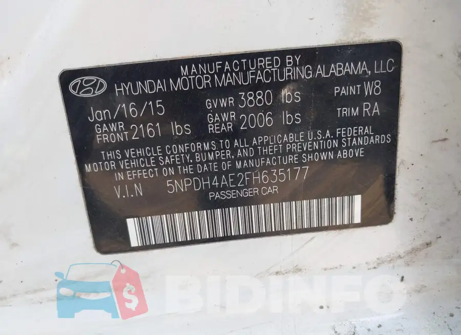 5NPDH4AE2FH635177 Photo# 9