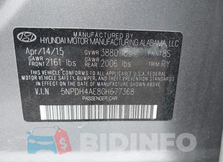 5NPDH4AE8GH677368 Photo# 9