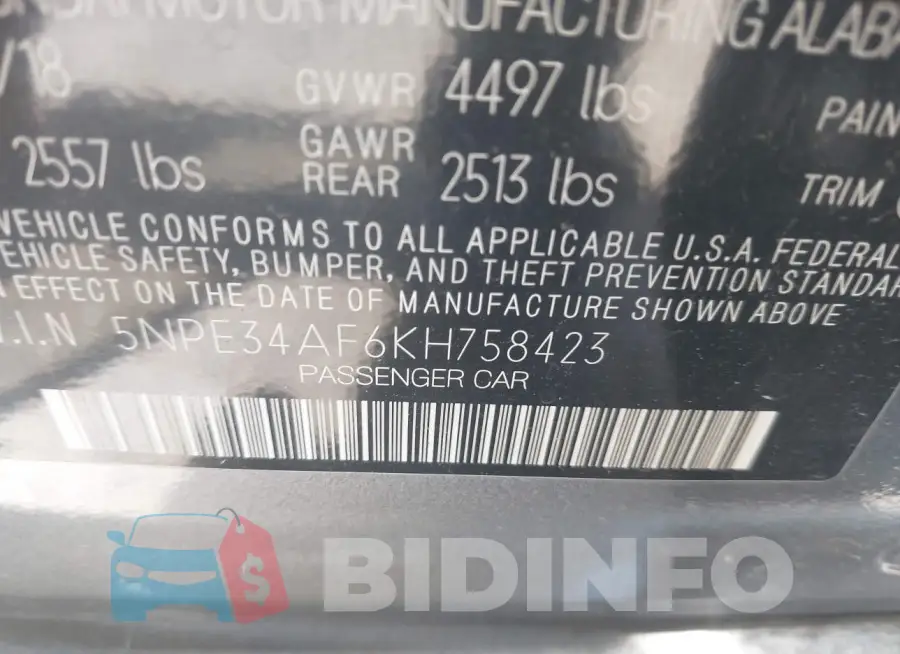5NPE34AF6KH758423 Photo# 9
