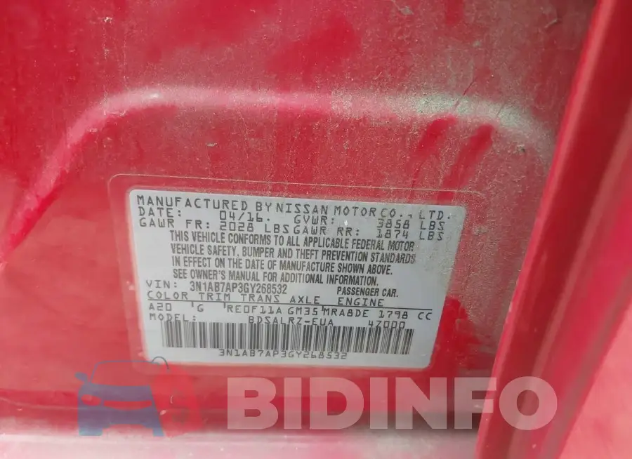 3N1AB7AP3GY268532 Photo# 9