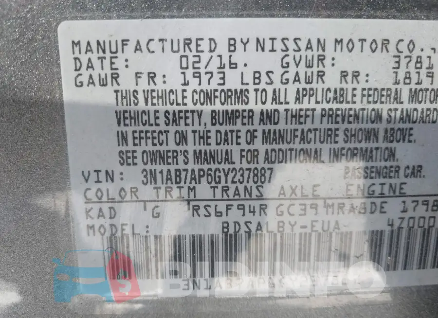 3N1AB7AP6GY237887 Photo# 9