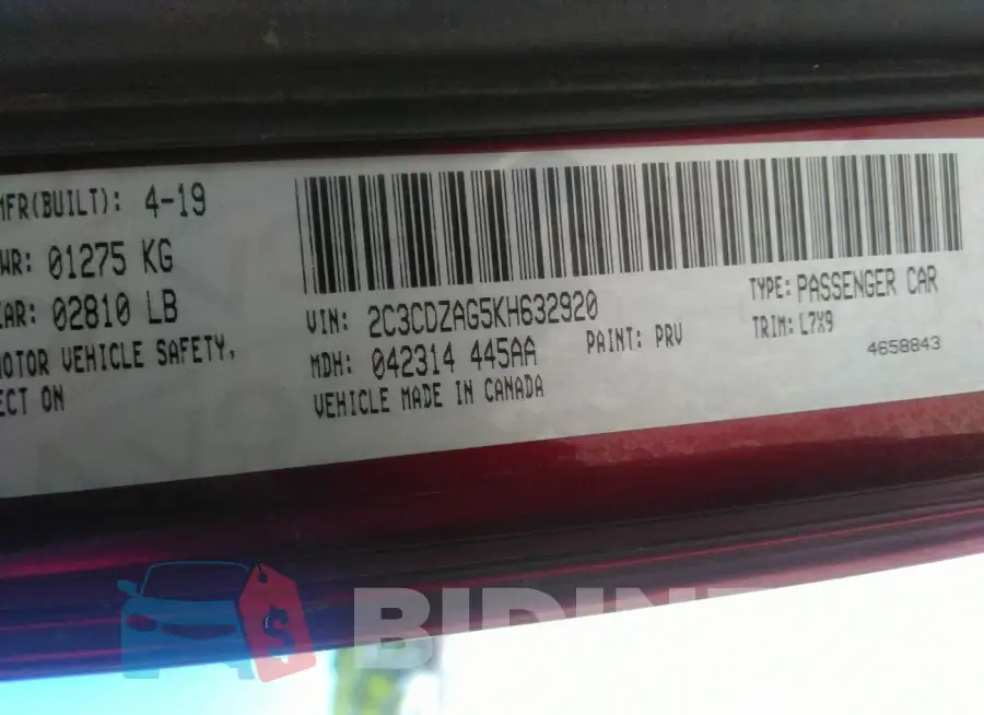 2C3CDZAG5KH632920 Photo# 9