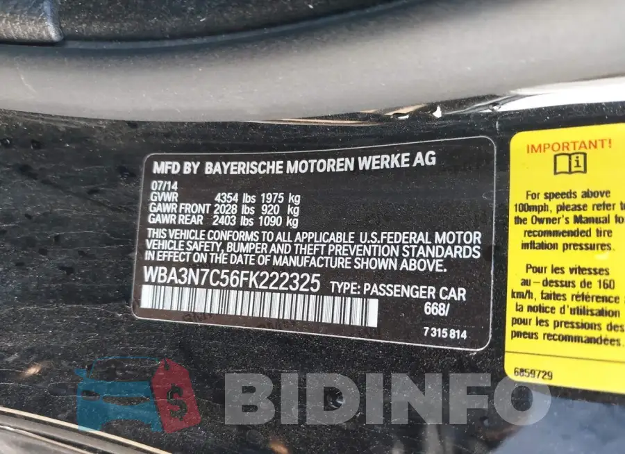 WBA3N7C56FK222325 Photo# 9