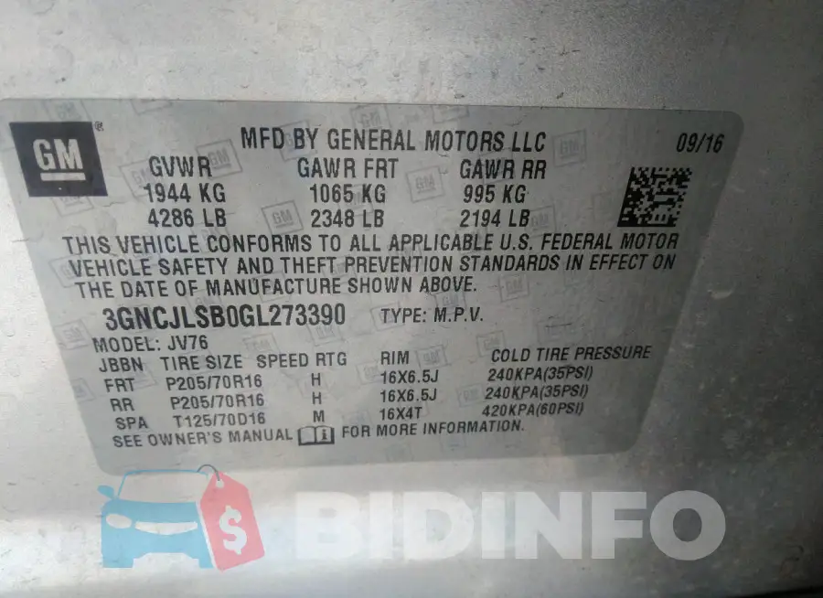 3GNCJLSB0GL273390 Photo# 9