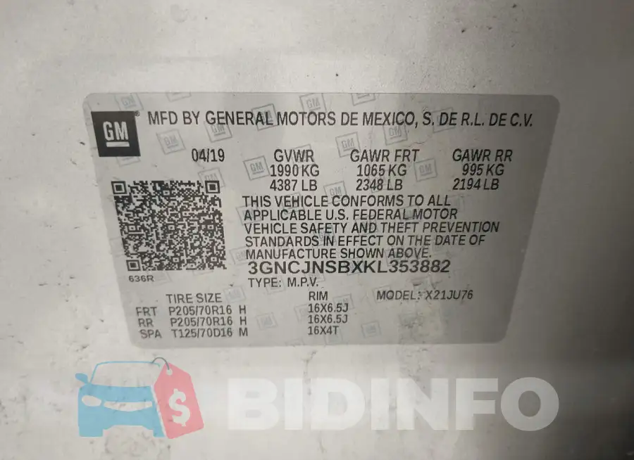 3GNCJNSBXKL353882 Photo# 9
