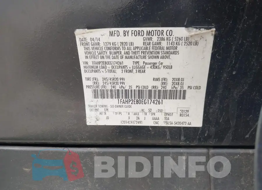1FAHP2E80EG174261 Photo# 9