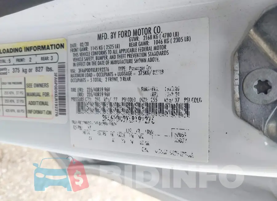 3FA6P0D9XLR192276 Photo# 9