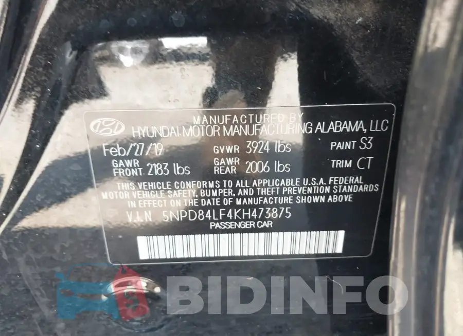 5NPD84LF4KH473875 Photo# 9