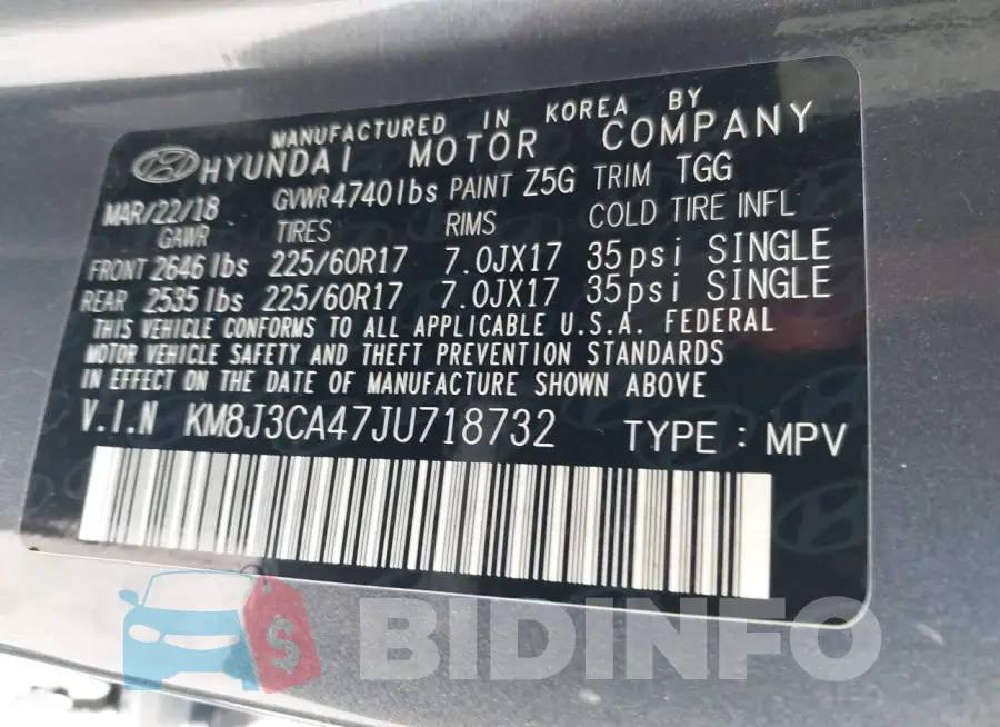 KM8J3CA47JU718732 Photo# 9