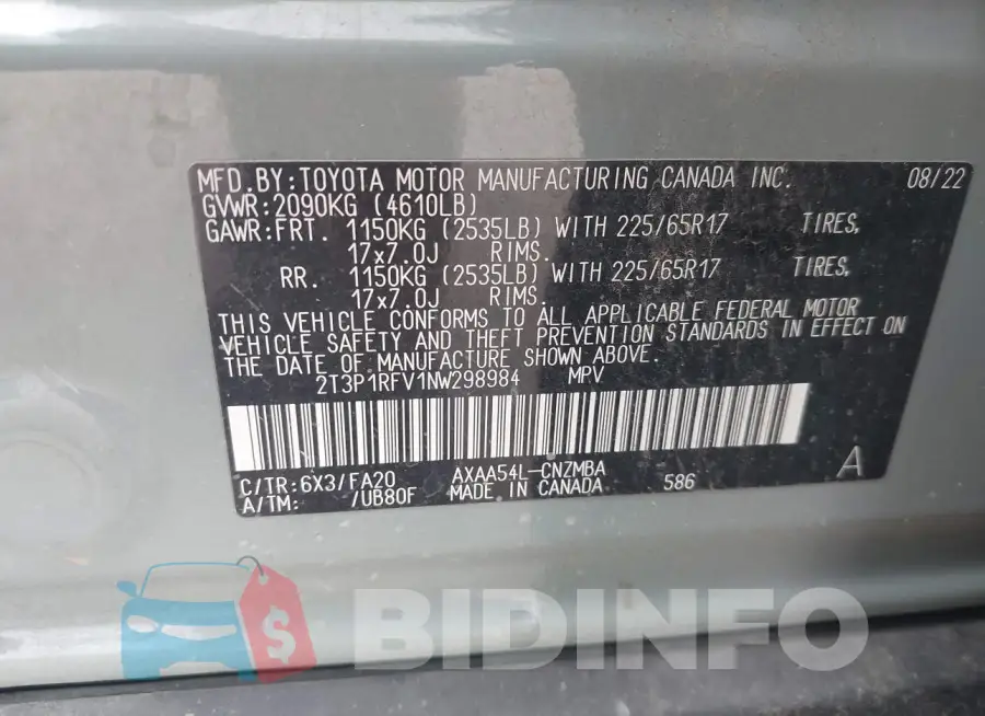 2T3P1RFV1NW298984 Photo# 9