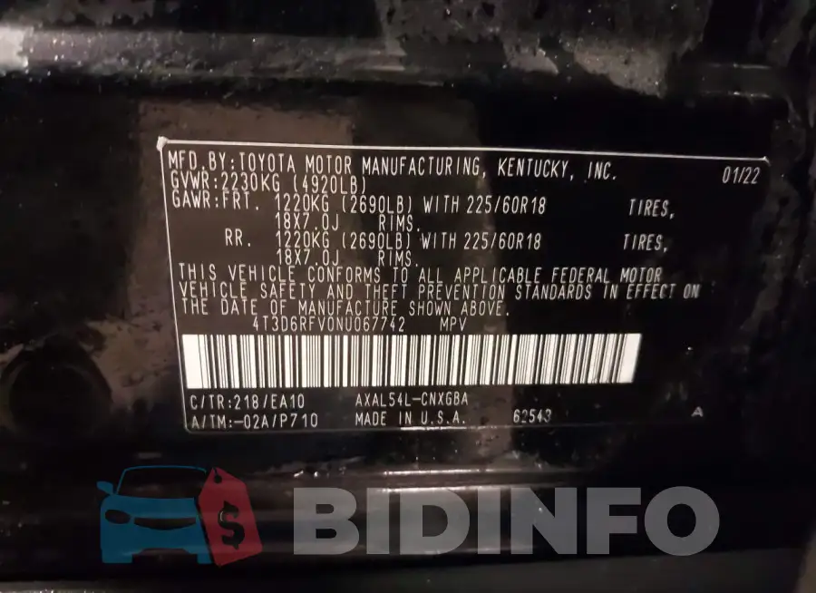 4T3D6RFV0NU067742 Photo# 9