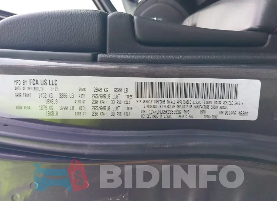 1C4RJFLG5KC659936 Photo# 9