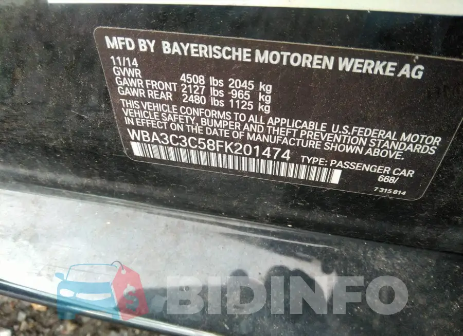 WBA3C3C58FK201474 Photo# 9